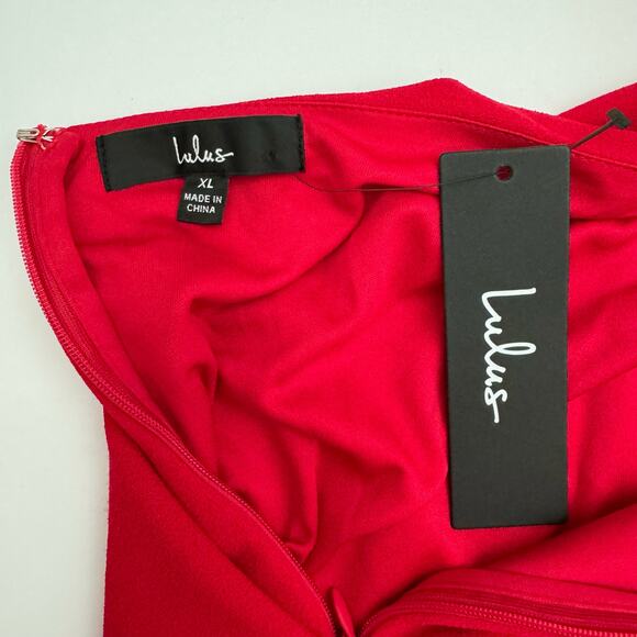 Lulus Red Tie Bow Open Back Mini Sheath Dress Women's XL NWT - Picture 6 of 7